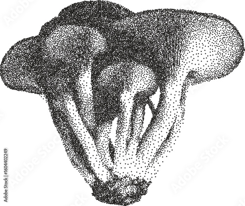 Mushroom retro y2k stipple design trippy halftone brutalist urban vector png with clear background, fungi 2000s photocopy grunge tattoo gen z effect