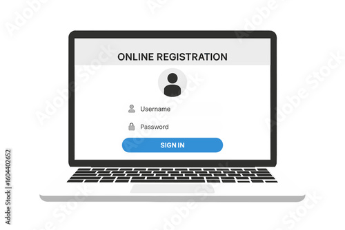 Login form on laptop screen. Online registration and user authentication concept. Sign in to account page with username and password for secure access. Vector illustration.