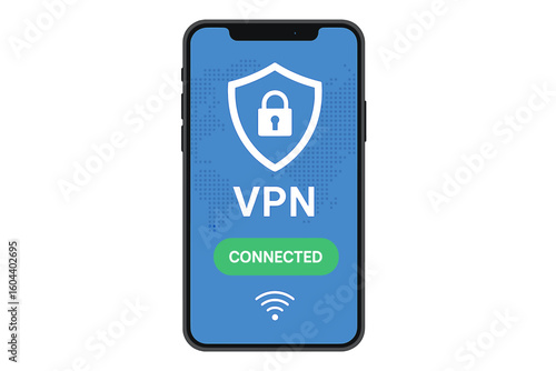 Mobile VPN service concept on a phone screen. Secure virtual private network connection for online privacy. Cybersecurity and data protection technology for internet security.