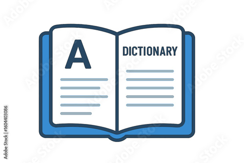 Open dictionary book vector icon. Flat illustration of a lexicon for language study and translation. Symbol for education, reading, vocabulary, knowledge, and learning.