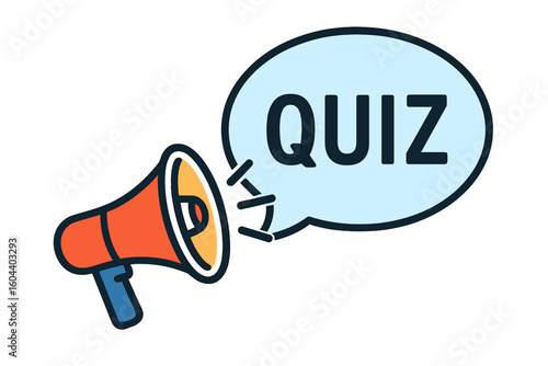 Quiz time announcement with megaphone icon. Loudspeaker and speech bubble for trivia night game or contest. Exam test or question and answer vector for social media.