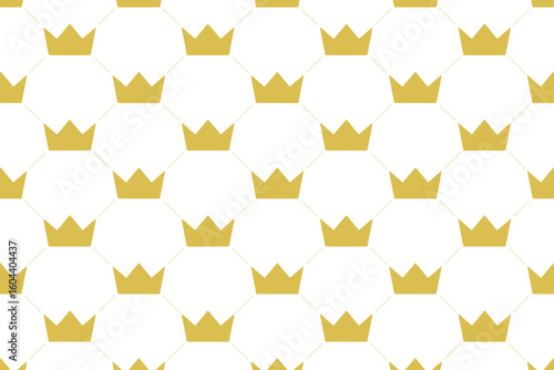 A repeating pattern of golden crowns on white hexagonal shapes creating a seamless background design look