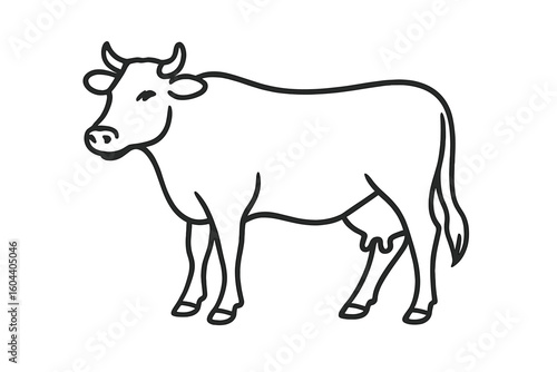 Cow outline vector illustration. Farm animal line art icon. Cattle, livestock symbol for dairy or beef industry. Simple minimal design for logo, educational, food packaging.
