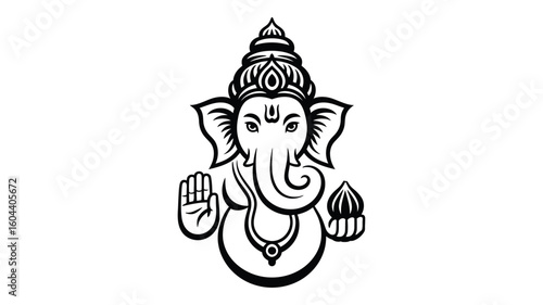 Hindu god Ganesha, known for wisdom and luck, is suitable for religious, cultural, spiritual, or festive design projects.