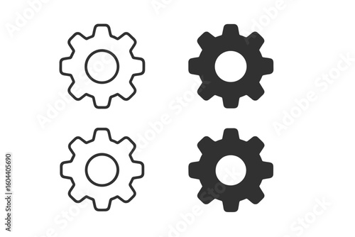 Gear Cogwheel Outline and Solid Vector Icons Set. Technology, Engineering, Mechanics Symbol Collection for UI, App, Infographic, Web Design, Machine Part, Industrial, Workflow, Maintenance Concepts