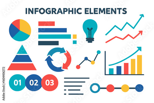 Set of infographic elements. Modern flat vector design for data visualization. Business chart, graph, diagram. Template for presentation, report, analytics, workflow, startup.
