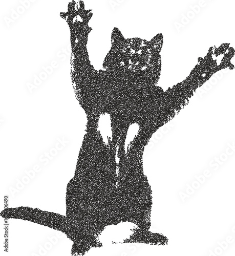 Cat retro y2k stipple design feline halftone brutalist urban vector png with clear background, kitten 2000s photocopy grunge tattoo gen z effect