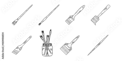 Paint Brush Hand Drawn Ink Sketch Vector Set Illustration