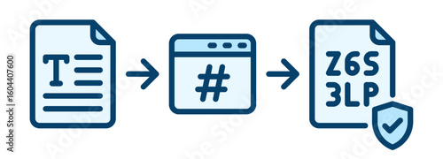 Text hashing process icon. Filled outline icon. Vector icon with editable stroke. Isolated on transparent background.