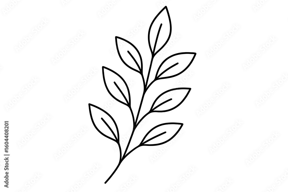 Fototapeta premium Elegant botanical leaf line art. Minimalist plant branch illustration. Simple vector foliage icon for natural logo design, eco-friendly products, or wedding invitation.