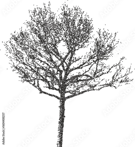 Tree retro y2k stipple design wood halftone brutalist urban vector png with clear background, forest 2000s photocopy grunge tattoo gen z effect