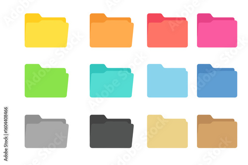 Colorful Folder Icon Set Vector. Document Organization File Management Symbols. Office Storage Archive Business Digital Folders. Modern Flat Design Isolated Clipart Collection