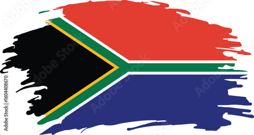 grunge style brush painted flag of south africa with multicolor horizontal y-shape design symbolizing unity

