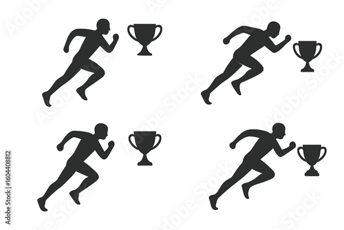 Dynamic runner silhouettes in motion, active jogging athletes, fitness and exercise concept, simple minimalistic vector composition, sport and healthy lifestyle illustration