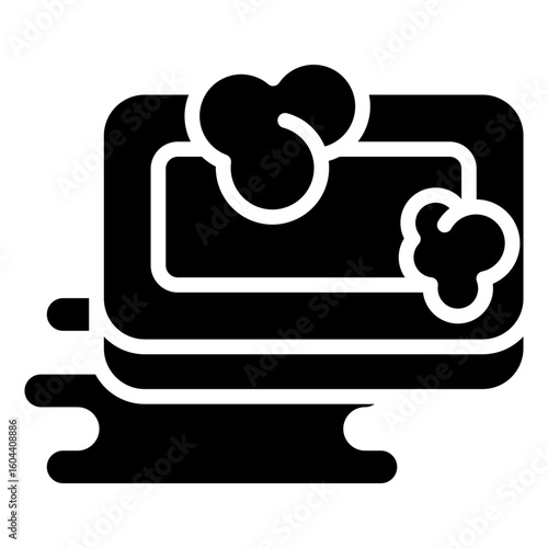 Sink Wash Glyph Black Silhouette Icon Vector Design - sink with water and soap bubbles, symbolizing handwashing or hygiene routine
