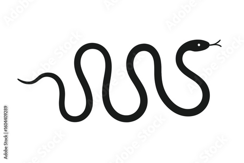 Snake line illustration. Wavy serpent silhouette vector icon. Minimalist black reptile logo. Animal concept. Symbol of medicine, danger, wildlife, temptation, sin, zodiac.
