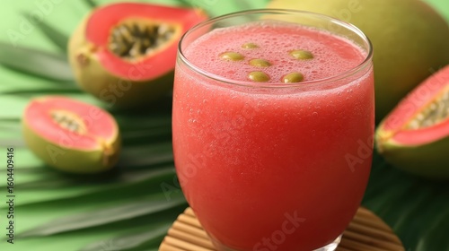 Wallpaper Mural Refreshing Papaya Smoothie with Fresh Ingredients on Green Background Torontodigital.ca