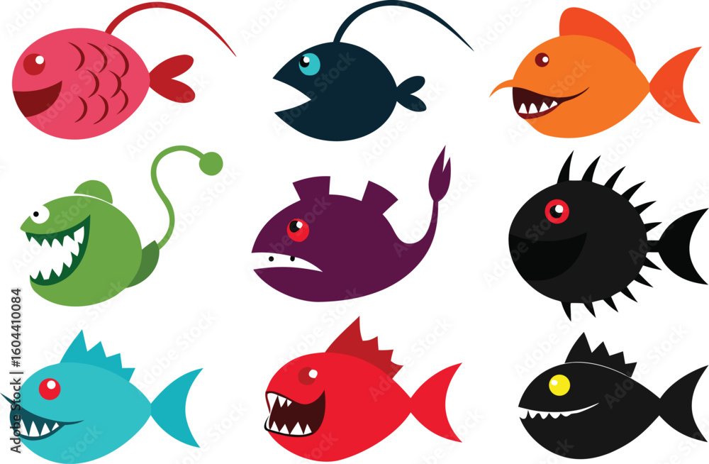 Obraz premium set of funny cartoon fishes