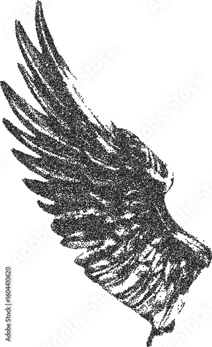 Angel wings vintage y2k stipple art, wing halftone stipple brutalist retro vector png with transparent background, barbed 2000s aesthetic photocopy effect tattoo