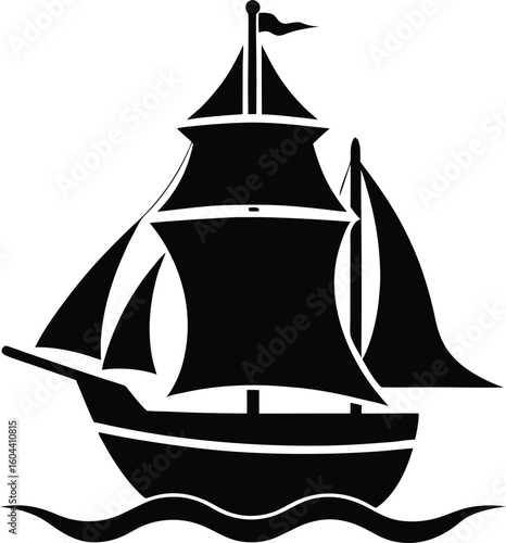 Solid Sailing Ship Nautical Icon Silhouette