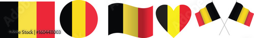 Belgium flag set of icons. vector flag of Belgium, symbol. set of Belgian flags rectangle, waved, heart and circle