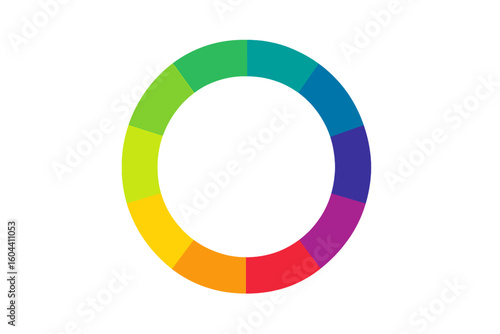 Color wheel vector circle logo icon. Abstract rainbow spectrum ring with color segments. Infographic element for harmony, diversity, and cyclical process concepts.