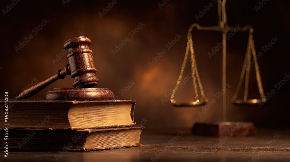 A wooden gavel rests on stacked books with a blurred golden balance scale in the background, symbolizing law, justice, and legal authority. A wooden gavel rests on stacked books with a blurred golden balance scale in the background, symbolizing law, justice, and legal authority.