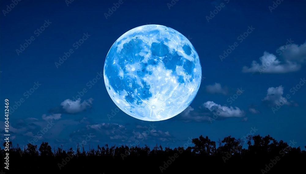 Fototapeta premium Blue moon over a dark landscape