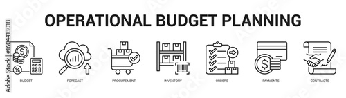 Operational Budget Planning Modern and clean web banner illustration featuring thematic icons for visual communication