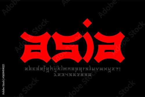 Asia. Asian style font design, alphabet letters and numbers vector illustration