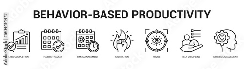 BehaviorBased Productivity Modern and clean web banner illustration featuring thematic icons for visual communication