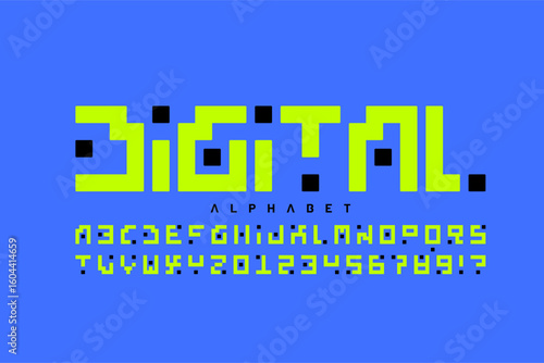 Modern Digital style font design, alphabet letters and numbers vector illustration