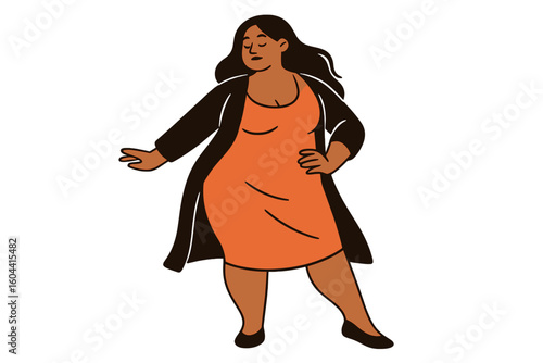 Plus size curvy woman posing confidently. Body positivity and self love concept. Modern flat vector character for fashion design, animation or diversity campaigns.