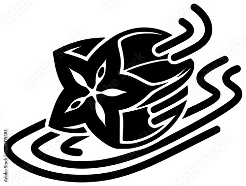 Black Silhouette Vector Icon Logo Illustration of Starfruit Glowing in Rainforest Moonlight with Ninja Constellation Hummingbird and Stardust Orbit in Tropical Cosmic Surreal Nature Scene