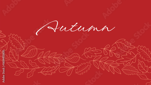 Autumn banner with silhouette of falling leaves. Horizontal fall background. Seasonal autumn layout for advertisement, announcement, invitation, flyer and other design, vector graphic