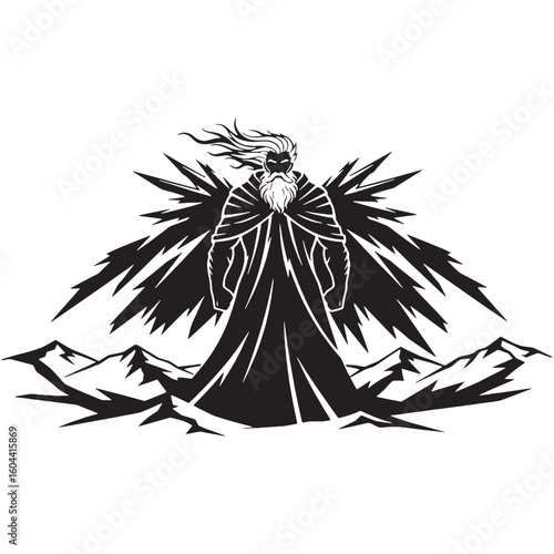 Frigid Boreas digital black silhouette, showcasing his distinctive and forceful form – Boreas silhouette – Boreas Vector – Silhouette of Boreas – Greek god vector

