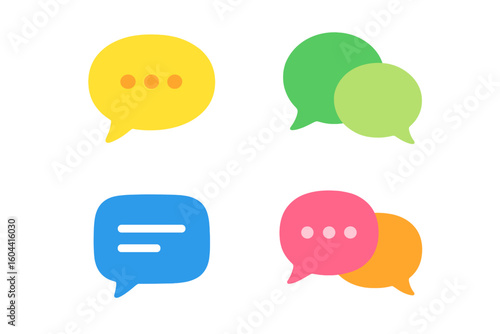 Colorful Speech Bubble Icon Set, Modern Chat and Communication Symbols Collection for Social Media, Messaging Apps, Digital Conversation Vector Illustration, Flat Design Elements