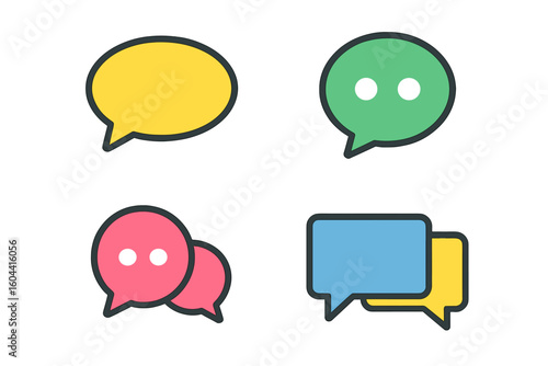 Vibrant Speech Bubble Icon Set for Messaging Apps, Colorful Chat Bubbles Collection, Social Media Communication Symbols, Digital Dialogue, Modern Vector Illustration, Flat Design Elements