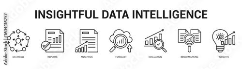 Insightful Data Intelligence Modern and clean web banner illustration featuring thematic icons for visual communication
