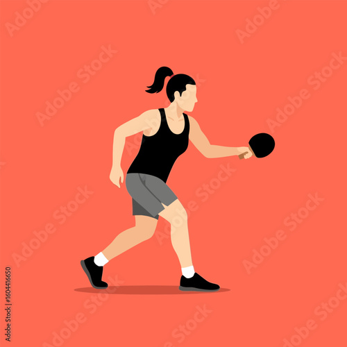 Woman Playing Table Tennis Holding Paddle in Athletic Attire Indoors