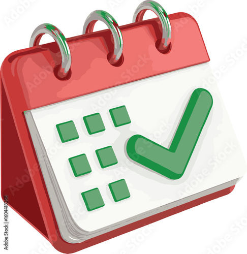 A vibrant 3D calendar icon with a red marker highlights an important date, symbolizing a holiday reminder or business event vector illustration EPS file download.
