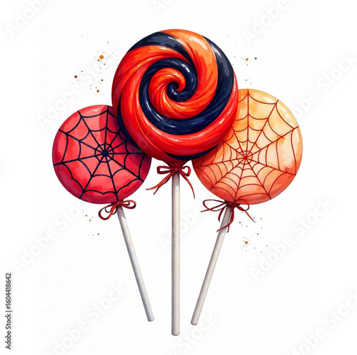 Halloween lollipops with spider webs.