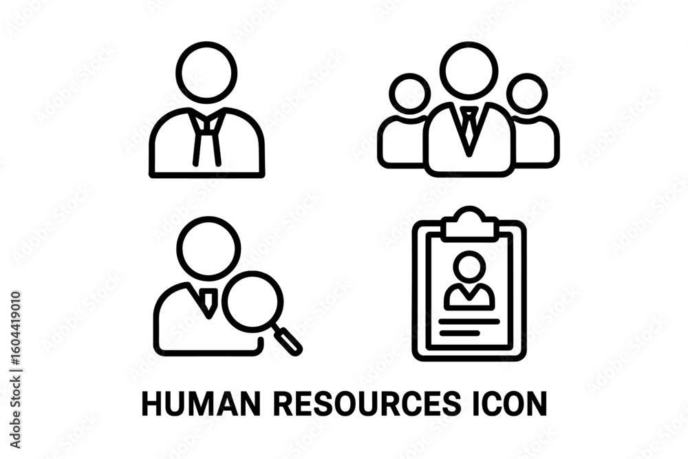 Human resources and recruitment line icon set. Vector symbols for management, staff, headhunting, resume, and career. HR management pictogram collection for web and app design. Human resources and recruitment line icon set. Vector symbols for management, staff, headhunting, resume, and career. HR management pictogram collection for web and app design.