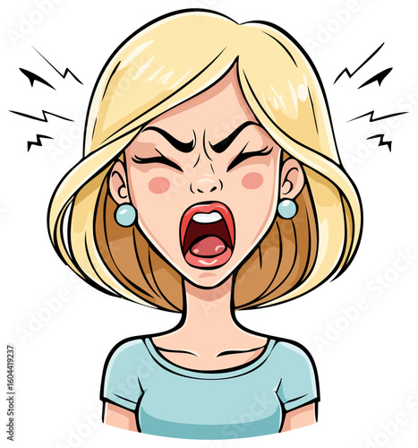 Angry cartoon woman screaming