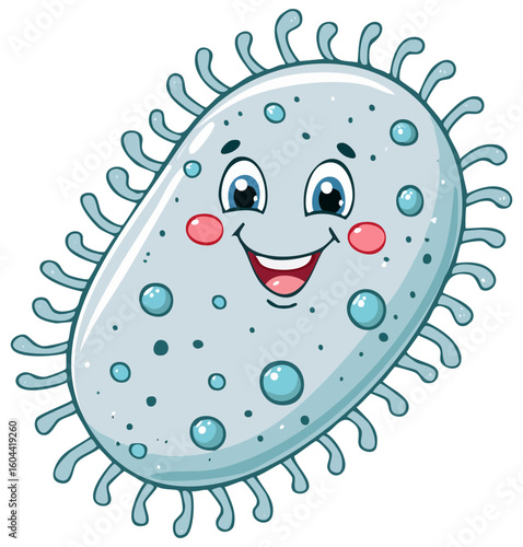 Cute smiling happy good bacteria cartoon character, isolated 