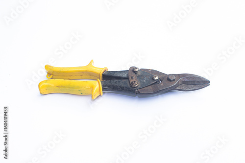 Scissors for metal on a white background