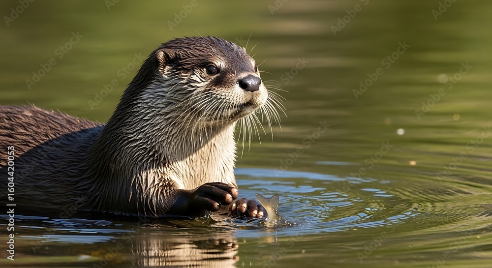 Eurasian otter in calm water. Eurasian otter in calm water.