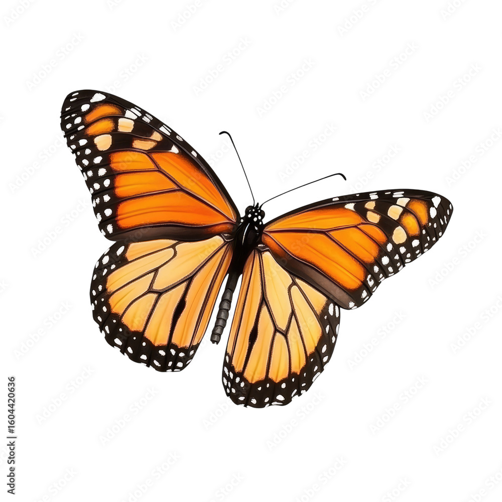 Fototapeta premium Beautiful Monarch Butterfly isolated on a white background, transparent, alpha background png