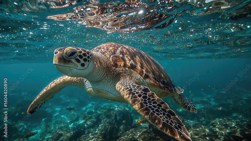 Obraz premium Green sea turtle swimming in the ocean