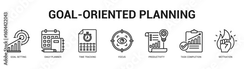 GoalOriented Planning Modern and clean web banner illustration featuring thematic icons for visual communication